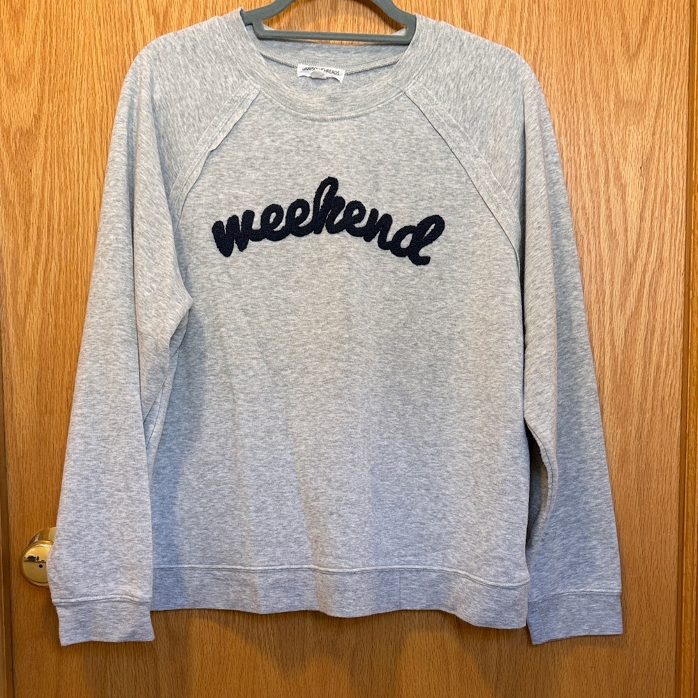 Grayson Threads Gray Crewneck Sweater with navy color yarn detail